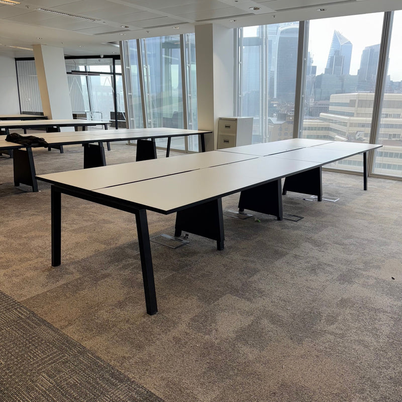 Used White Sliding Top Bench Desks with Cable Trays - Banks of 4,6,8