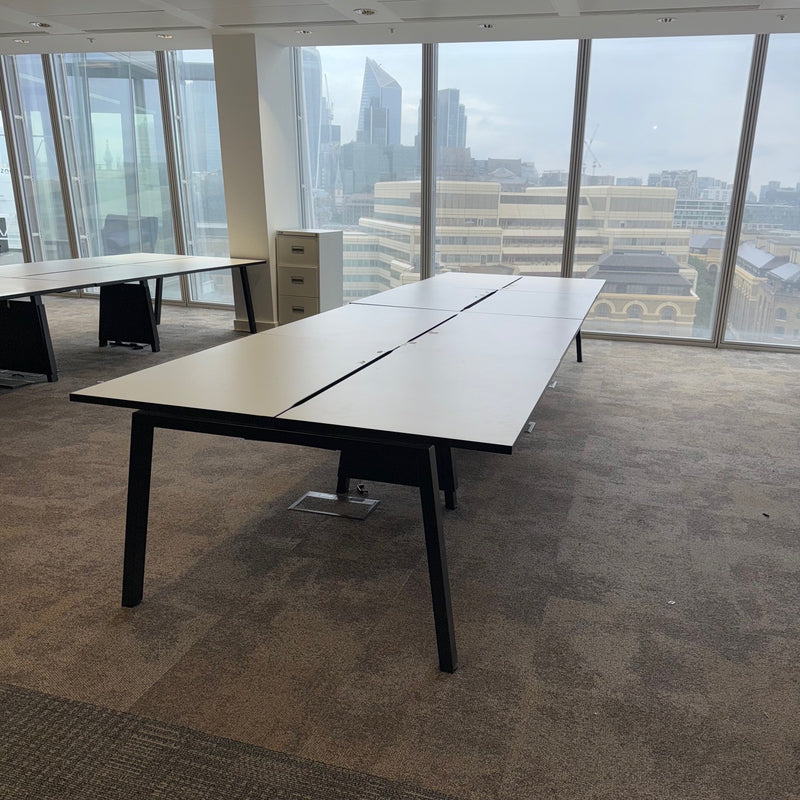 Used White Sliding Top Bench Desks with Cable Trays - Banks of 4,6,8