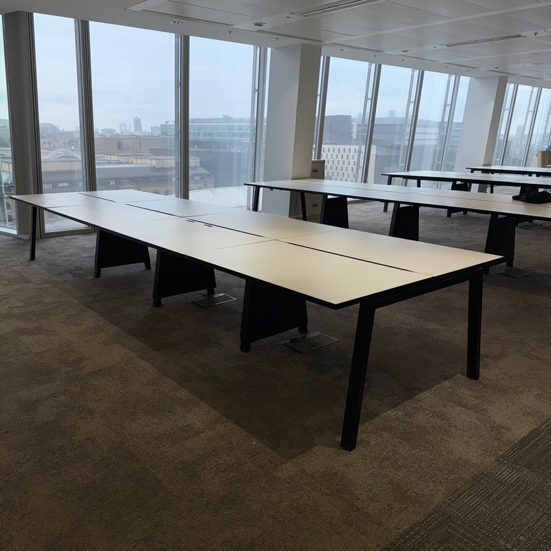 Used White Sliding Top Bench Desks with Cable Trays - Banks of 4,6,8
