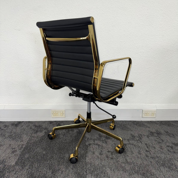 Used White Round Table with 3 x Gold Frame Eames Style Meeting Chair
