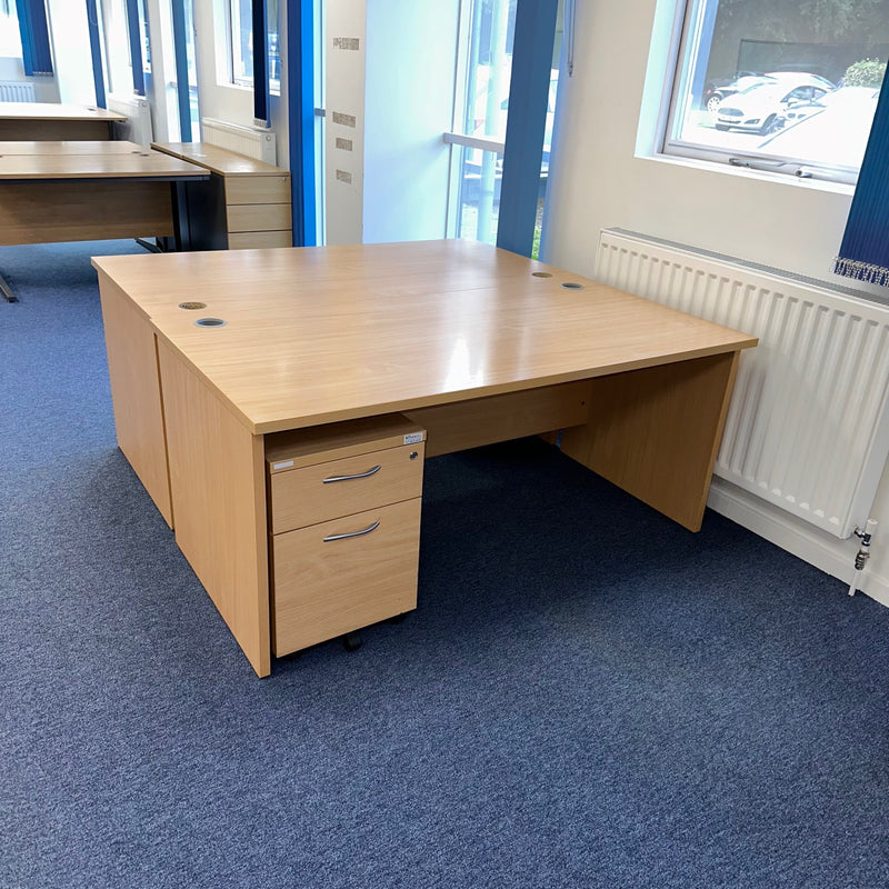 Used Beech Straight Desk with 2 Draw Mobile Pedestal