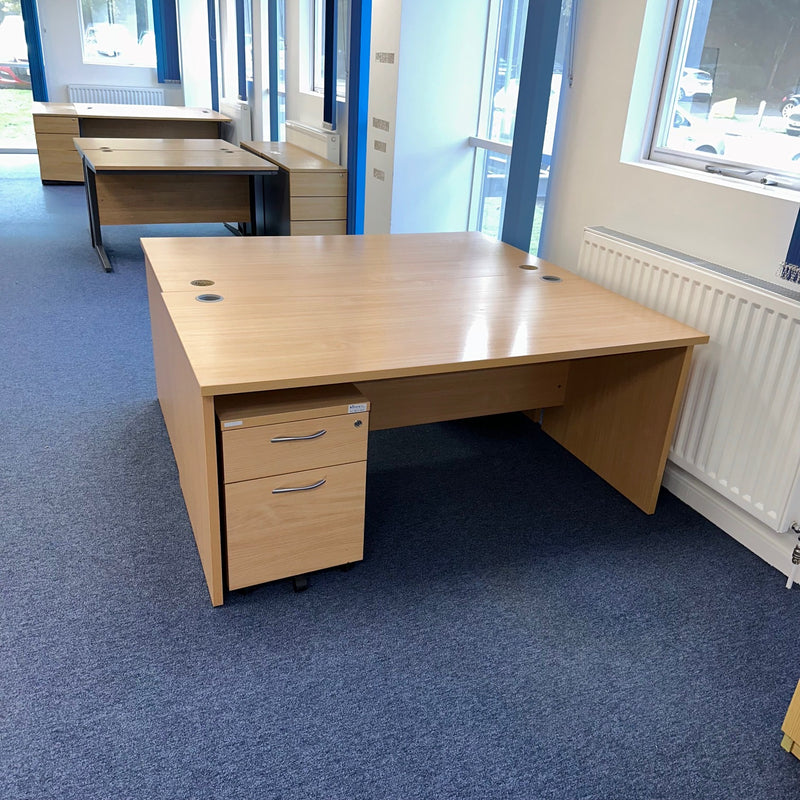 Used Beech Straight Desk with 2 Draw Mobile Pedestal