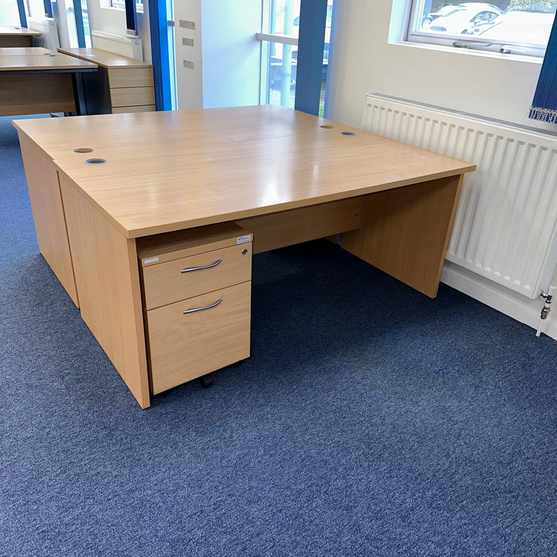 Used Beech Straight Desk with 2 Draw Mobile Pedestal