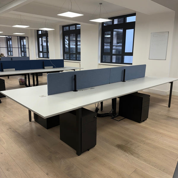 Used Bank of 4 Herman Miller Bench Desk Bundle with End Sections