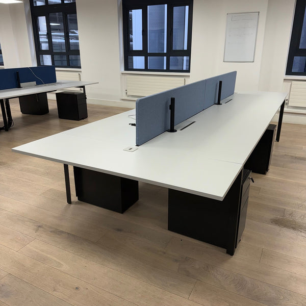 Used Bank of 4 Herman Miller Bench Desk Bundle with End Sections