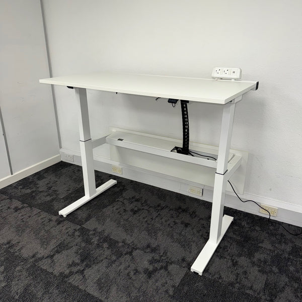 Used Dual Motor White Electric Desk with Cable Management and Desktop Power