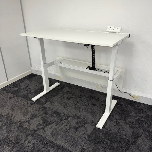 Used Dual Motor White Electric Desk with Cable Management and Desktop Power