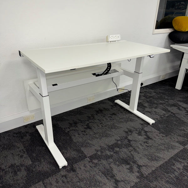 Used Dual Motor White Electric Desk with Cable Management and Desktop Power
