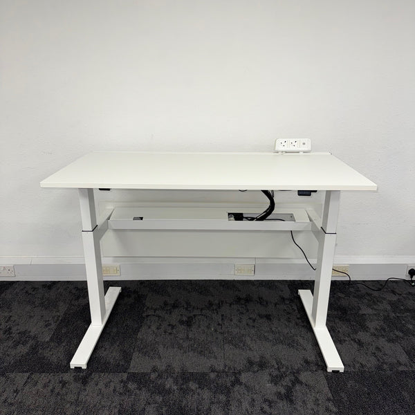 Used Dual Motor White Electric Desk with Cable Management and Desktop Power