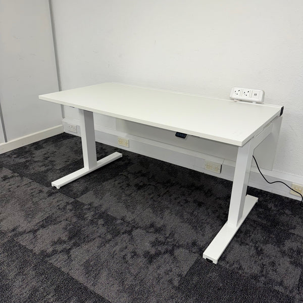 Used Dual Motor White Electric Desk with Cable Management and Desktop Power