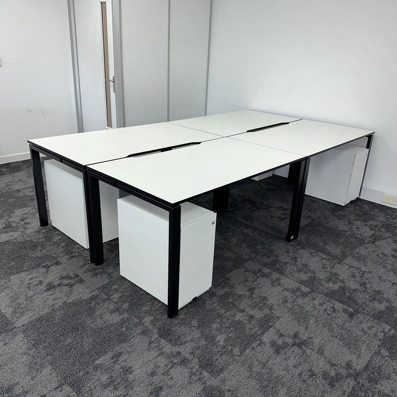 Used White Single Bench Desk with Pedestal