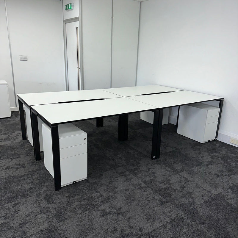 Used White Single Bench Desk with Pedestal