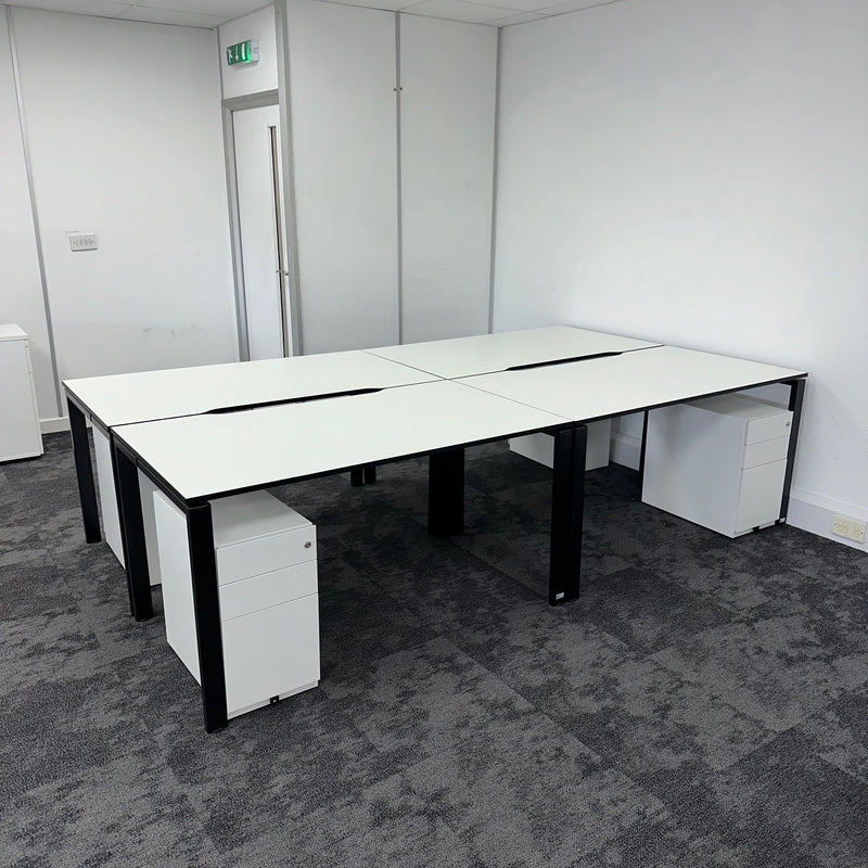 Used White Single Bench Desk with Pedestal