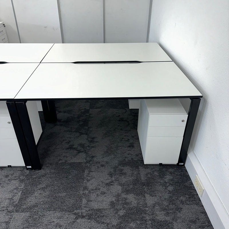 Used White Single Bench Desk with Pedestal