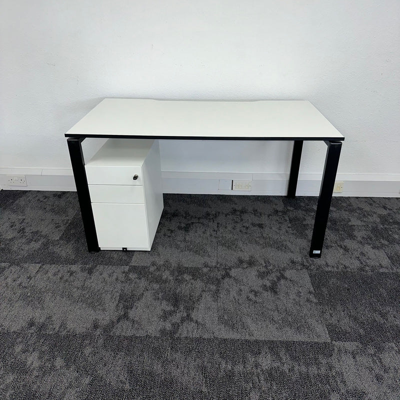 Used White Single Bench Desk with Pedestal