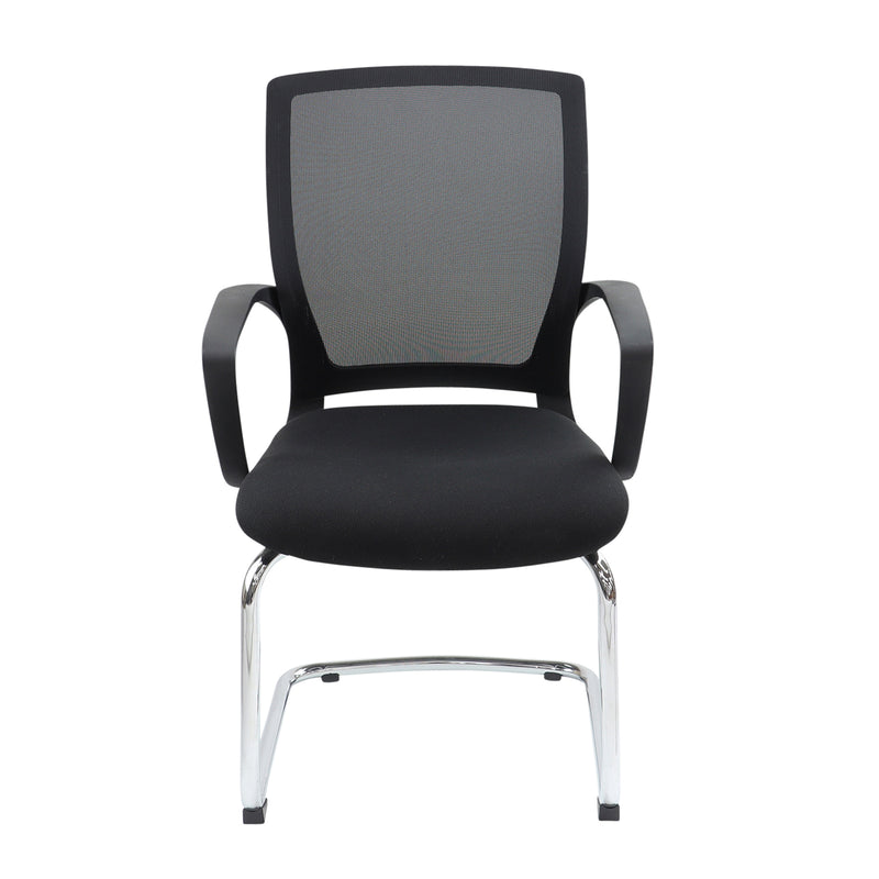 Jonas black mesh back visitors chair with black fabric seat and chrome cantilever frame