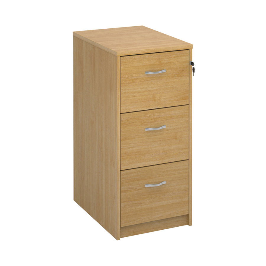 Wooden 3 drawer filing cabinet with silver handles 1045mm high - Oak