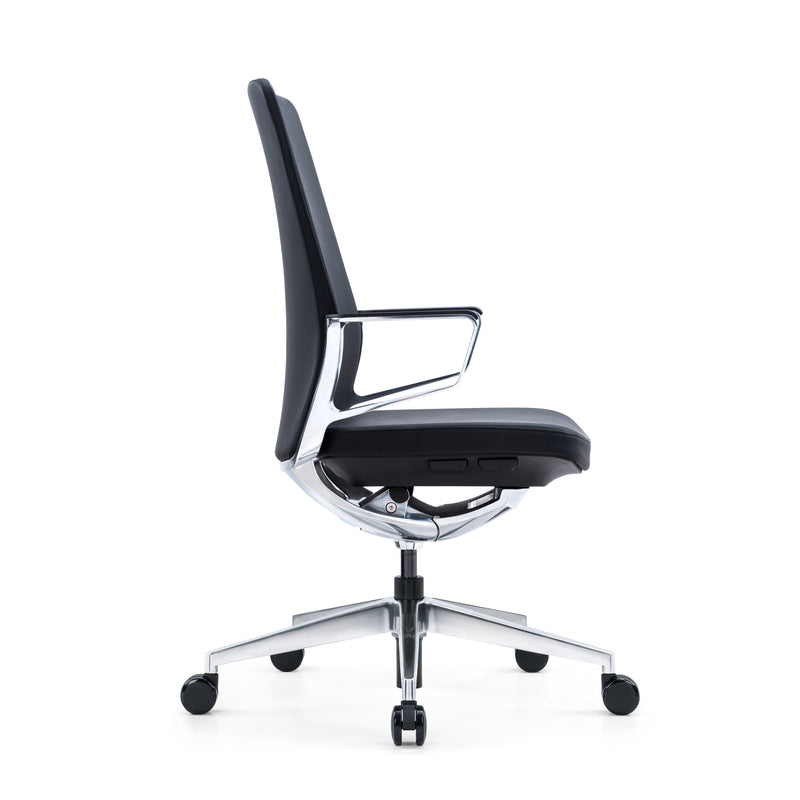 Lusso - Executive Task Chair in Black Faux Leather with Aluminium Mechanism and Base