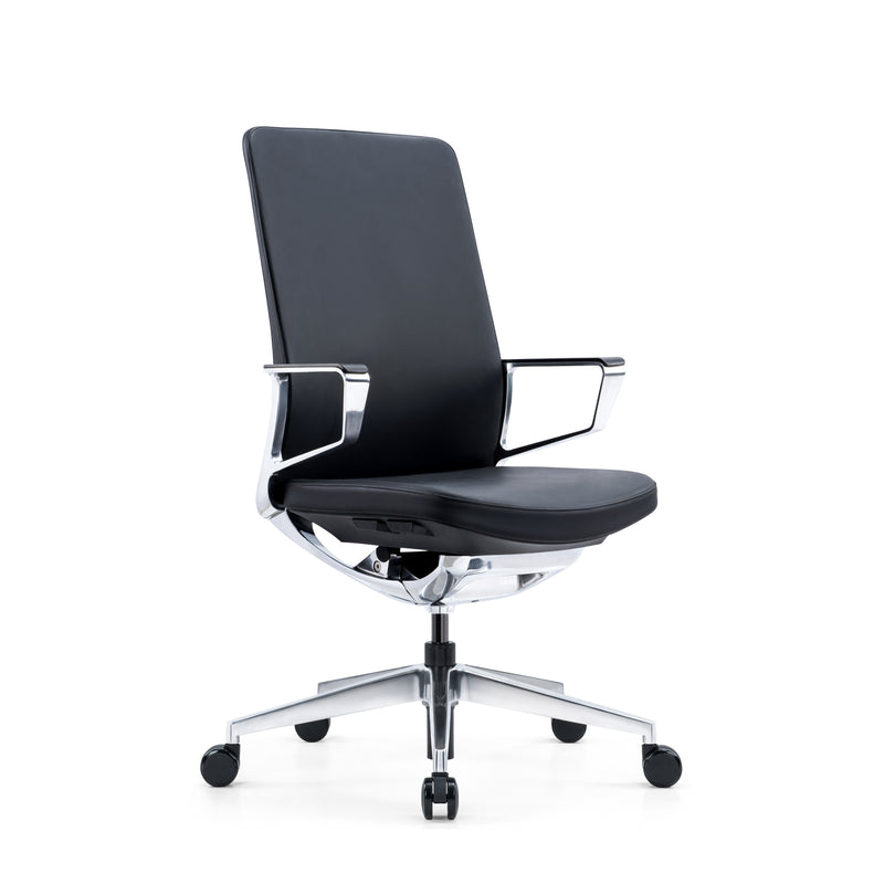 Lusso - Executive Task Chair in Black Faux Leather with Aluminium Mechanism and Base