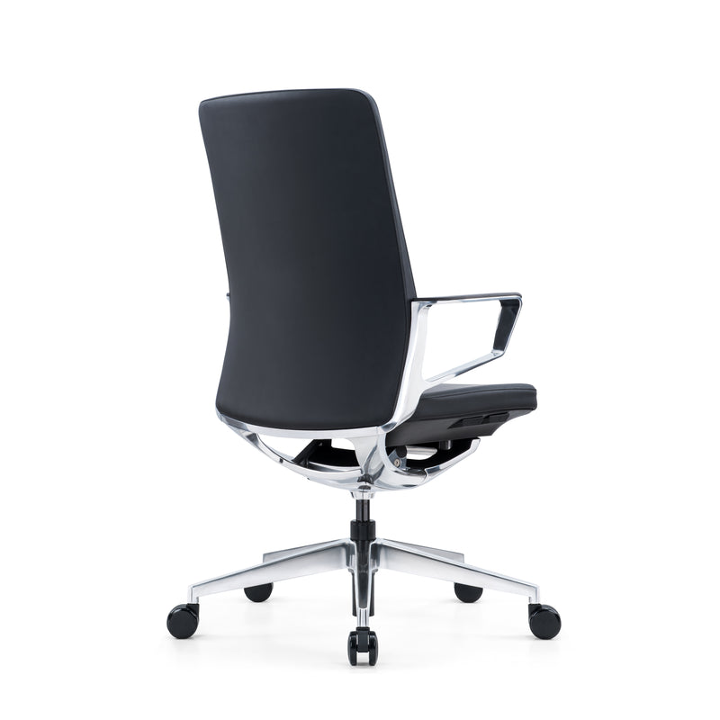 Lusso - Executive Task Chair in Black Faux Leather with Aluminium Mechanism and Base