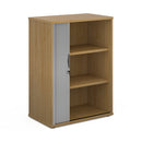 Universal single door tambour cupboard 1090mm high with 2 shelves - Oak with silver door