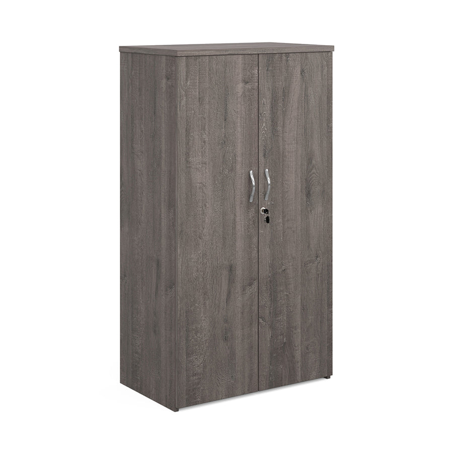 Universal double door cupboard 1440mm high with 3 shelves - Grey Oak