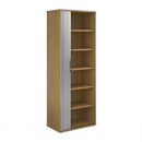 Universal single door tambour cupboard 2140mm high with 5 shelves - Beech with silver door