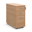 Tall slimline mobile 3 drawer pedestal with silver handles 600mm deep - 300 width