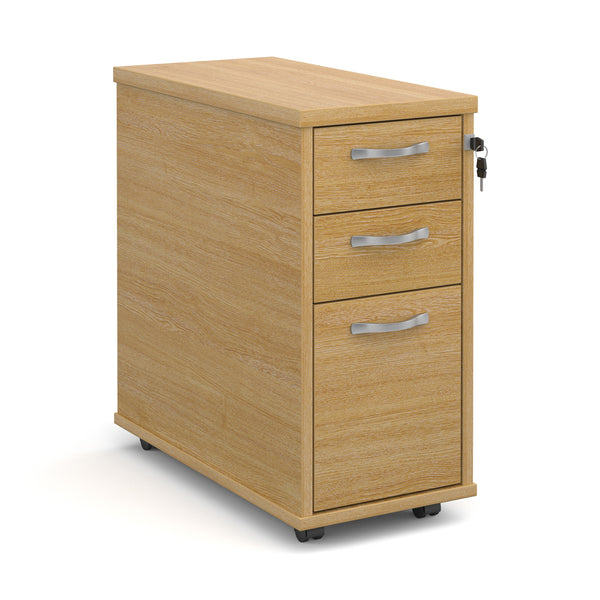 Tall slimline mobile 3 drawer pedestal with silver handles 600mm deep - 300 width