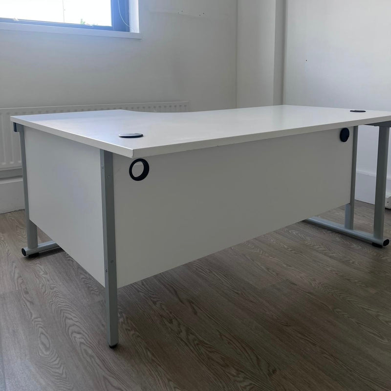 Used White Curve Desk with Portholes