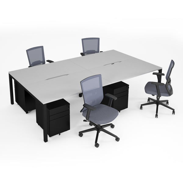 Connex II Starter Kit for 4 People, Comprising of White Desk, Black Frame, Black Metal Pedestal and Travis Mesh Chairs in Black