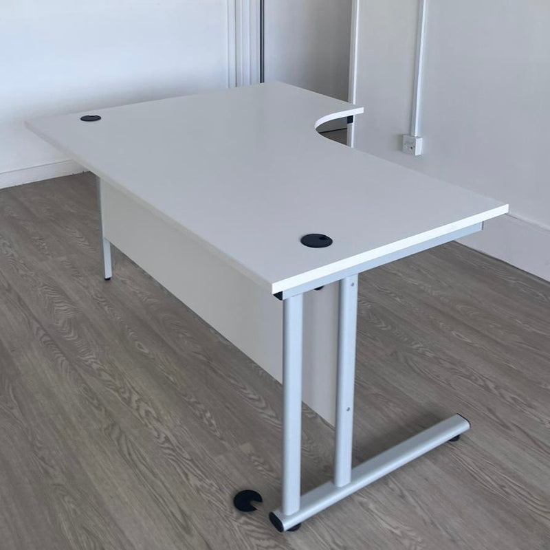 Used White Curve Desk with Portholes
