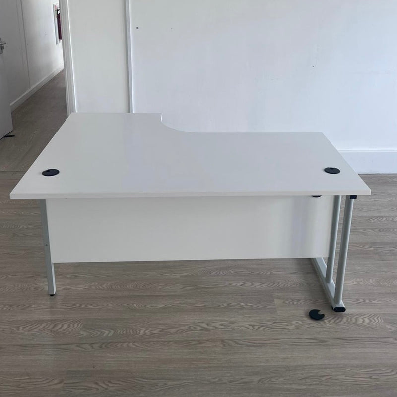 Used White Curve Desk with Portholes