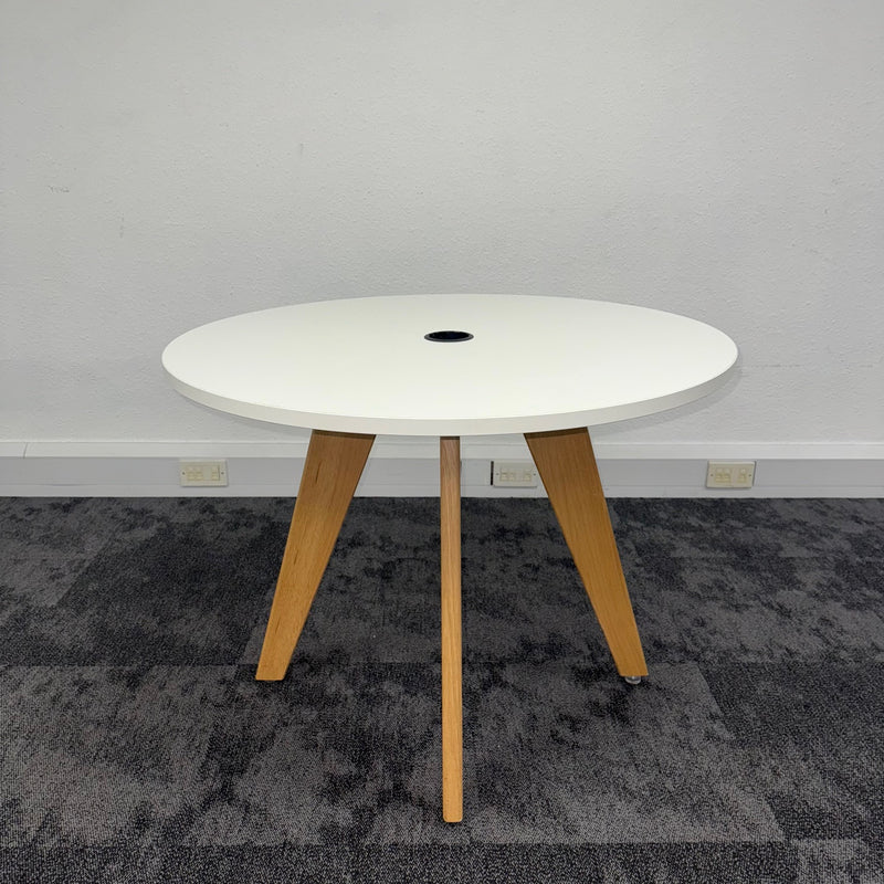 Used White Round Table with Wooden Legs