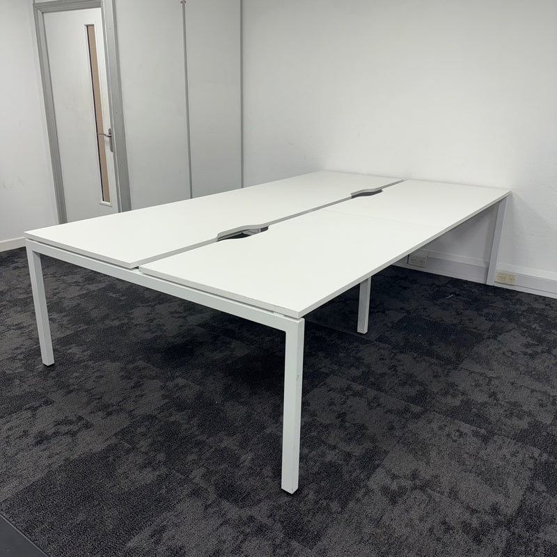 Used Triumph White Bench Desks with Cable Trays