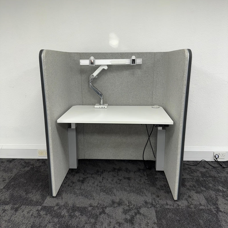 OCEE Design Den 1 Sit Stand Booth with Humanscale Monitor Arm