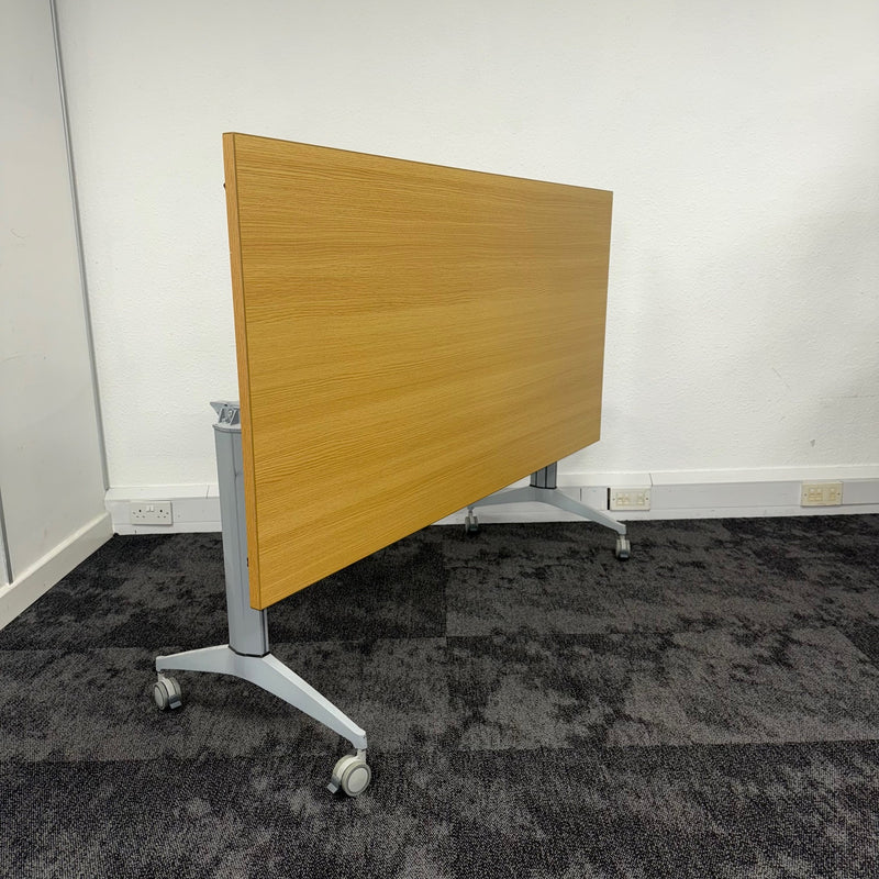 Used Oak FlipTop Meeting Table on Lockable Wheels