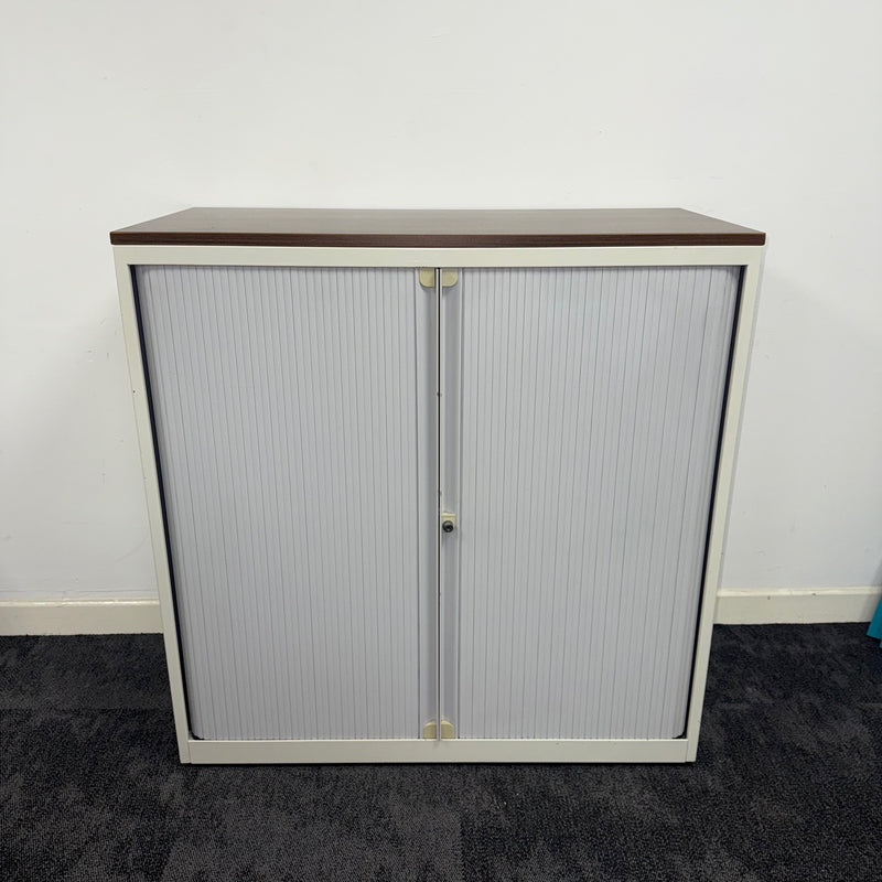 Used White Tambour Storage Unit with Adjustable Shelf