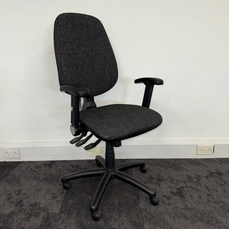 Used Multi Functional Task Chair with Lumbar Pump and Foldaway Arms