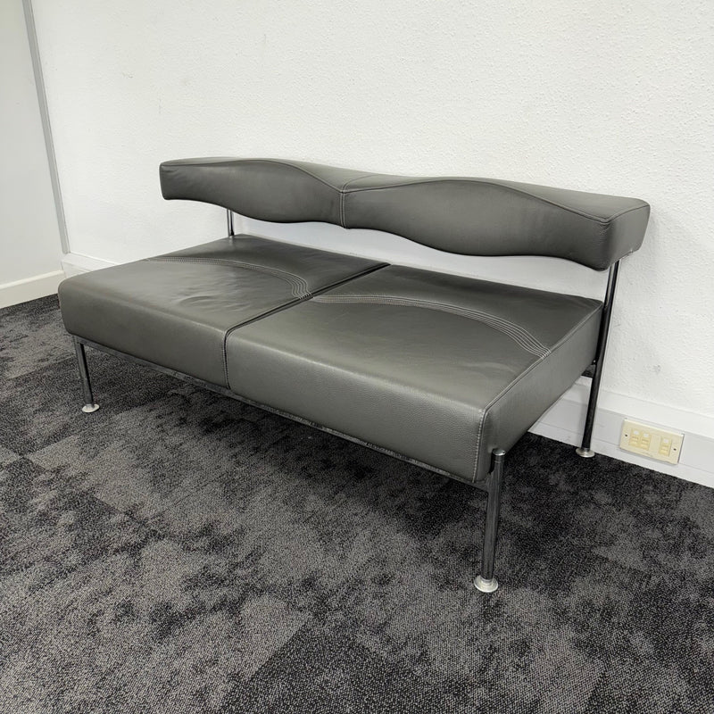 Used Sitia Momo Grey Leather Sofa Two Seater