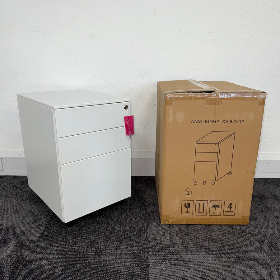 New White Steel 3 Draw Mobile Pedestal