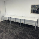 Used Mobili Bank of 3 Side By Side White Bench Desk