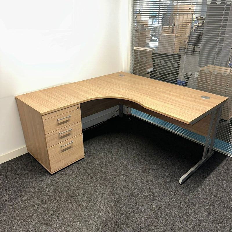 Used Nebraska Oak Curve Desk with Desk High Pedestal
