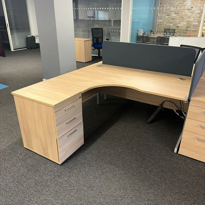 Used Nebraska Oak Curve Desk with Desk High Pedestal