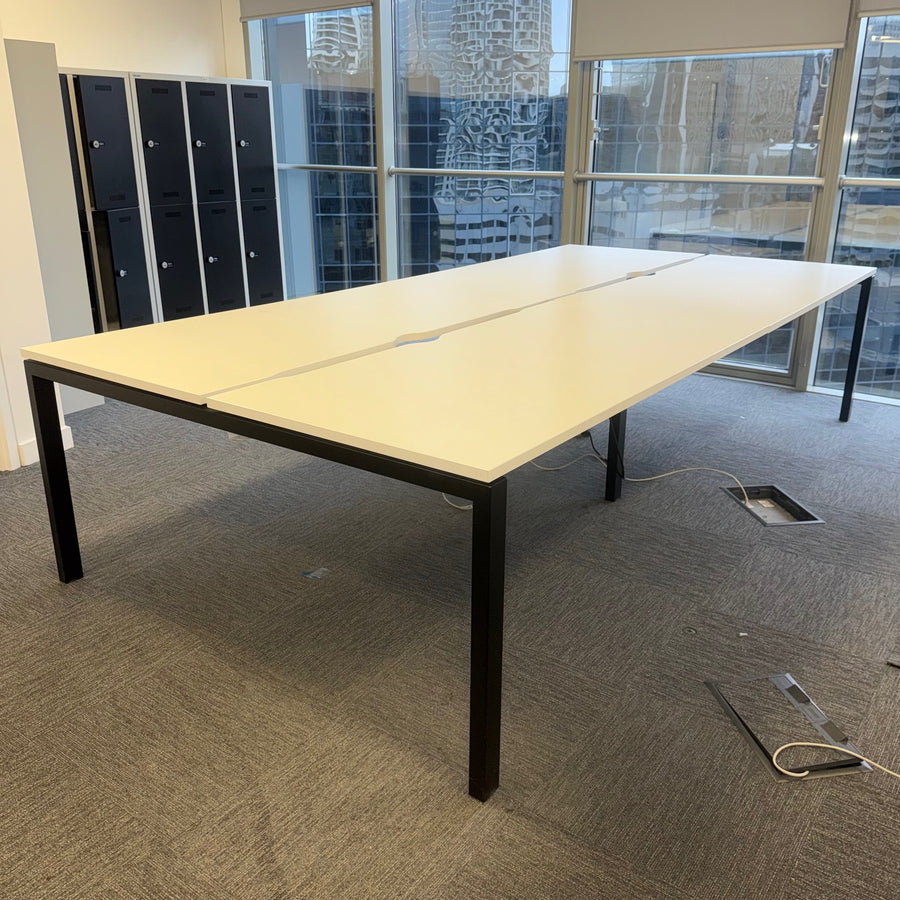 Used White Bench Desk with Cable Tray - Banks of 4,6,8