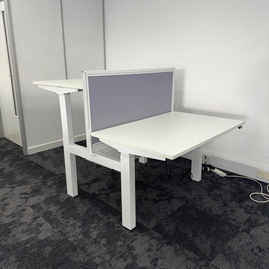 Used Double Electric Bench Desk with Screen and Cable Tray