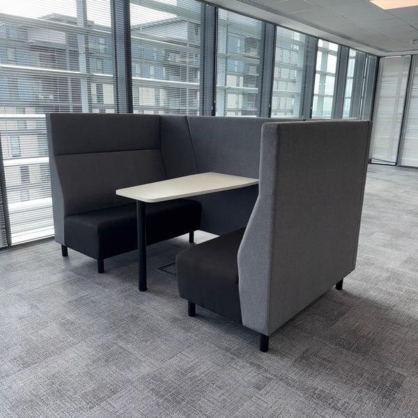 Used 4 Person Black and Grey Booth with White Table