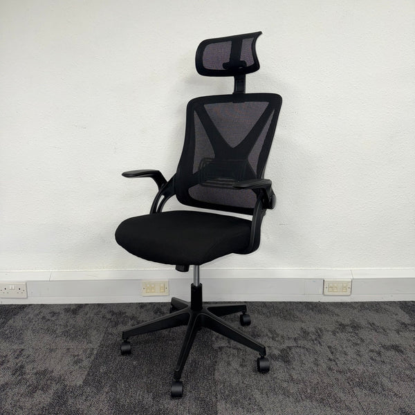 New Capitan Office Chair with Mesh Back Lumbar and Folding Arms Black