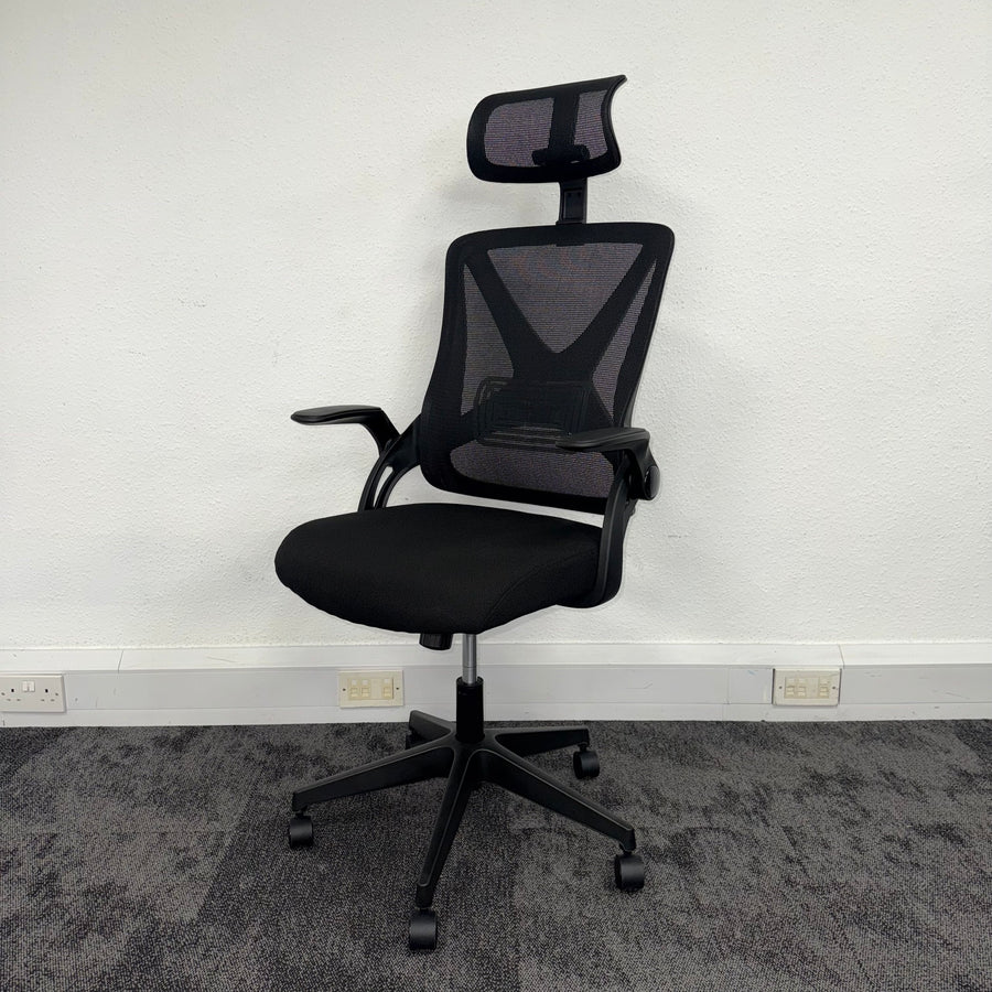New Capitan Office Chair with Mesh Back Lumbar and Folding Arms Black