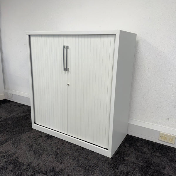 Used White Tambour Cupboard with Lock and Key